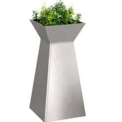 Plantestativer^Søjle Plantekasse i Stål - Moderne Trapezoid Design | Farve: Sølv | Størrelse: 35x35x73 cm