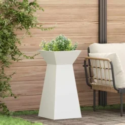 New Søjle Plantekasse i Stål - Trapezoidal Design | Farve: Hvid | Størrelse: 35x35x73 cm Plantestativer