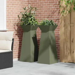 Hot Søjle Plantekasse 2-pak - Trapezoidal Design | Farve: Olivengrøn | Størrelse: 40x40x100 cm Plantestativer