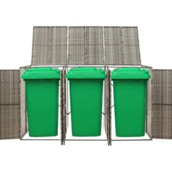 Skjul för tre soptunnor i konstrotting - Trädgårdsförvaring | Färg: Grå | Storlek: 207x80x117 cm Skure, Garager & Carports