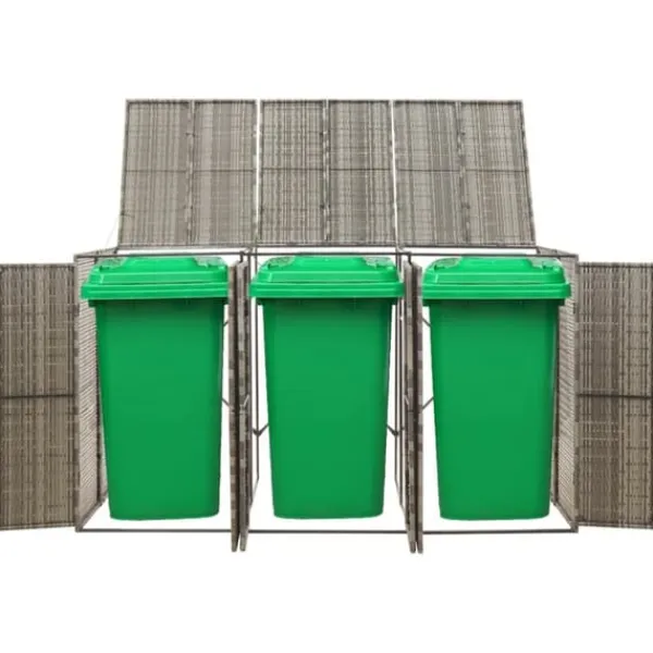 Skjul för tre soptunnor i konstrotting - Trädgårdsförvaring | Färg: Grå | Storlek: 207x80x117 cm Skure, Garager & Carports