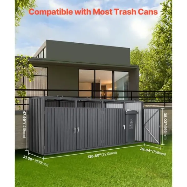 Best Skraldespandsopbevaring, Opbevaringsskur 4 x 52,79 Gal, Rummelig til Skraldespande Skure, Garager & Carports