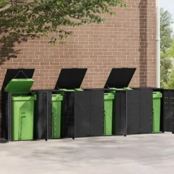 Skure, Garager & Carports^Skraldespandsskjuler i stål - 6 rum | Farve: Sort | Størrelse: 414x79x117 cm