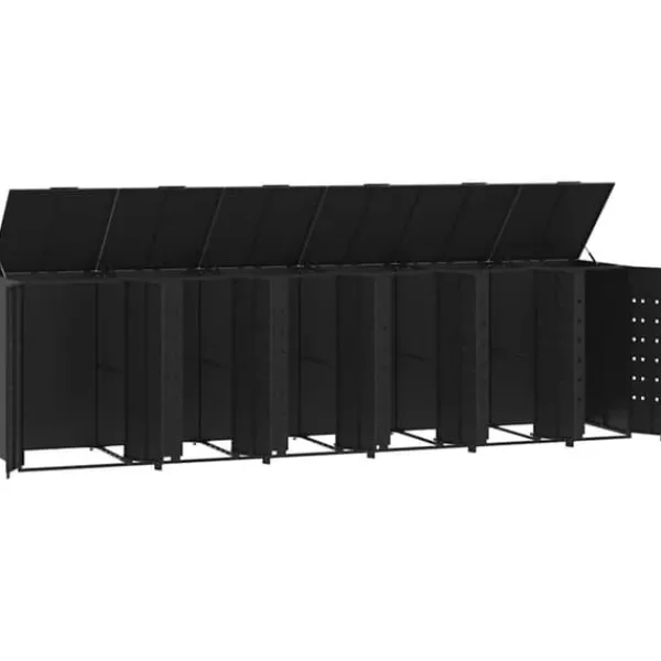 Skure, Garager & Carports^Skraldespandsskjuler i stål - 6 rum | Farve: Sort | Størrelse: 414x79x117 cm