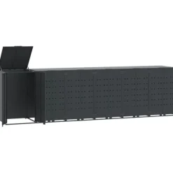 Hot Skraldespandsskjuler i stål med 6 rum - Stabil og vejrbestandig | Størrelse: 414x79x117 cm | Farve: Antracit Skure, Garager & Carports
