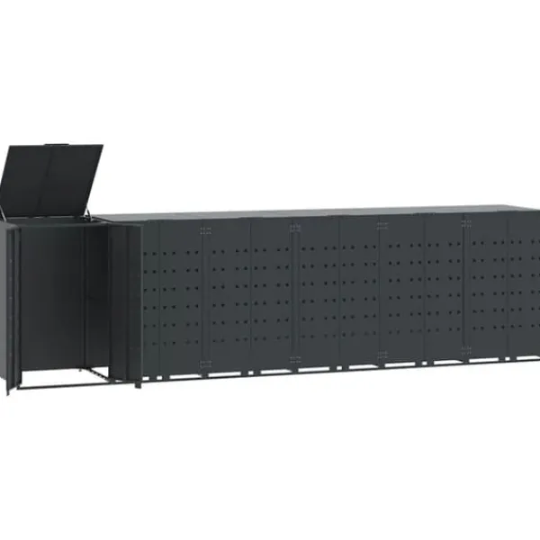 Hot Skraldespandsskjuler i stål med 6 rum - Stabil og vejrbestandig | Størrelse: 414x79x117 cm | Farve: Antracit Skure, Garager & Carports