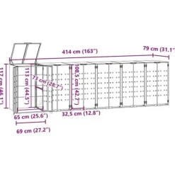 Hot Skraldespandsskjuler i stål med 6 rum - Stabil og vejrbestandig | Størrelse: 414x79x117 cm | Farve: Antracit Skure, Garager & Carports