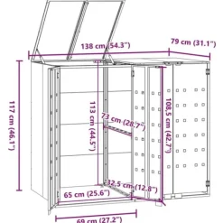 Skure, Garager & Carports^Skraldespandsskjuler i stål 2 rum - Vejrbestandig | Farve: Grå | Størrelse: 138x79x117 cm