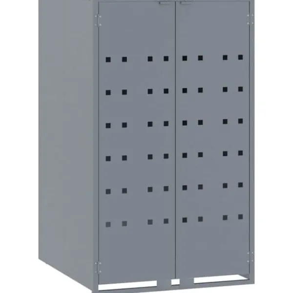 Skure, Garager & Carports^Skraldespandsskjuler i stål 2 rum - Vejrbestandig | Farve: Grå | Størrelse: 138x79x117 cm