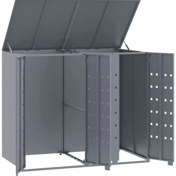 Skure, Garager & Carports^Skraldespandsskjuler i stål 2 rum - Vejrbestandig | Farve: Grå | Størrelse: 138x79x117 cm
