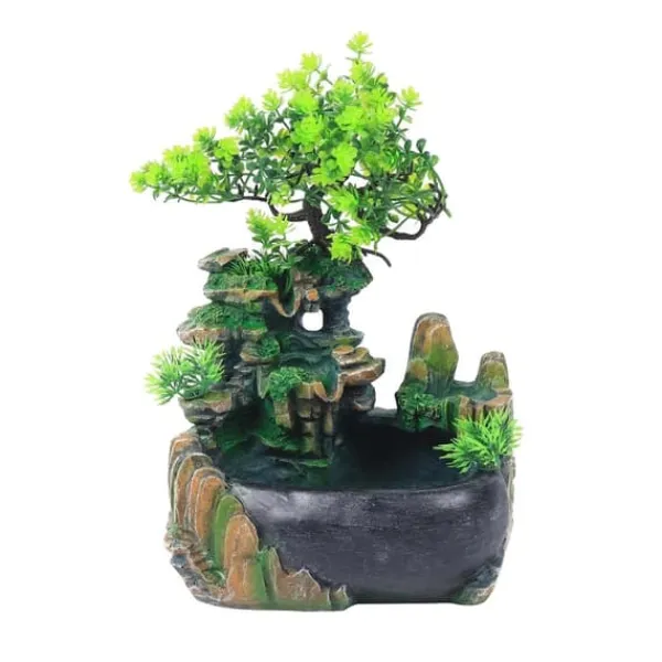Outlet Skrivebordsfontæne, Livagtig Vandstrøm, Dekorativ Harpiksdesign,28 x 15 x 20cm, grøn Springvand & Damme