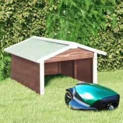 Best Skur til robotplæneklipper 72x87x50 cm fyrretræ brun og hvid - Træskur Til Plæneklipper - Træskure Til Plæneklippere - Home & Living Skure, Garager & Carports