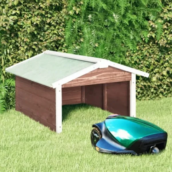 Best Skur til robotplæneklipper 72x87x50 cm fyrretræ brun og hvid - Træskur Til Plæneklipper - Træskure Til Plæneklippere - Home & Living Skure, Garager & Carports