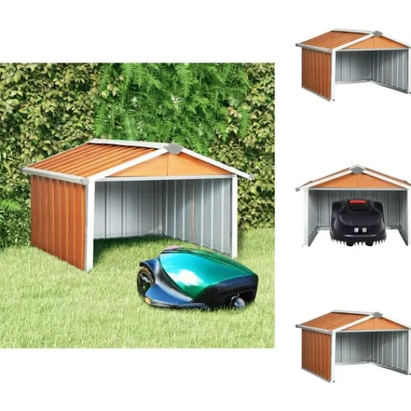 Skure, Garager & Carports^Skure & Redskabsskure - Living garage til robotplæneklipper 92x97x63 cm galvaniseret stål brun