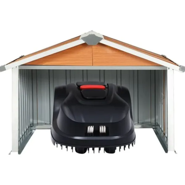 Skure, Garager & Carports^Skure & Redskabsskure - Living garage til robotplæneklipper 92x97x63 cm galvaniseret stål brun