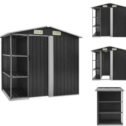 Skure, Garager & Carports^Skure & Redskabsskure - Living haveskur med reol 205x130x183 cm jern antracitgrå