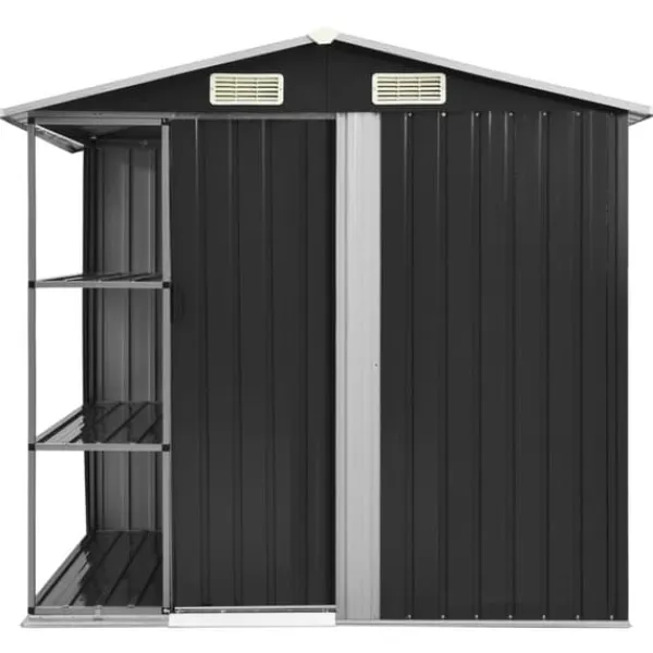 Skure, Garager & Carports^Skure & Redskabsskure - Living haveskur med reol 205x130x183 cm jern antracitgrå