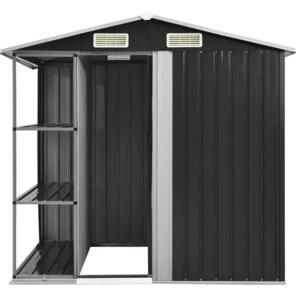 Skure, Garager & Carports^Skure & Redskabsskure - Living haveskur med reol 205x130x183 cm jern antracitgrå
