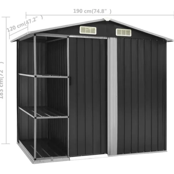 Skure, Garager & Carports^Skure & Redskabsskure - Living haveskur med reol 205x130x183 cm jern antracitgrå