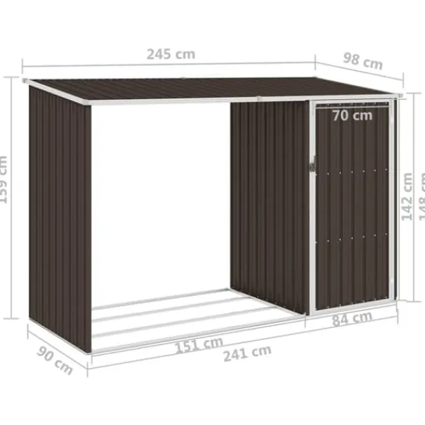 Skure, Garager & Carports^Skure & Redskabsskure - Living brændeskur 245x98x159 cm galvaniseret stål brun