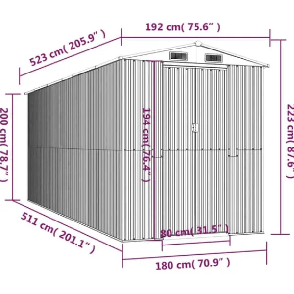 Skure, Garager & Carports^Skure & Redskabsskure - Living haveskur 192x523x223 cm galvaniseret stål mørkebrun