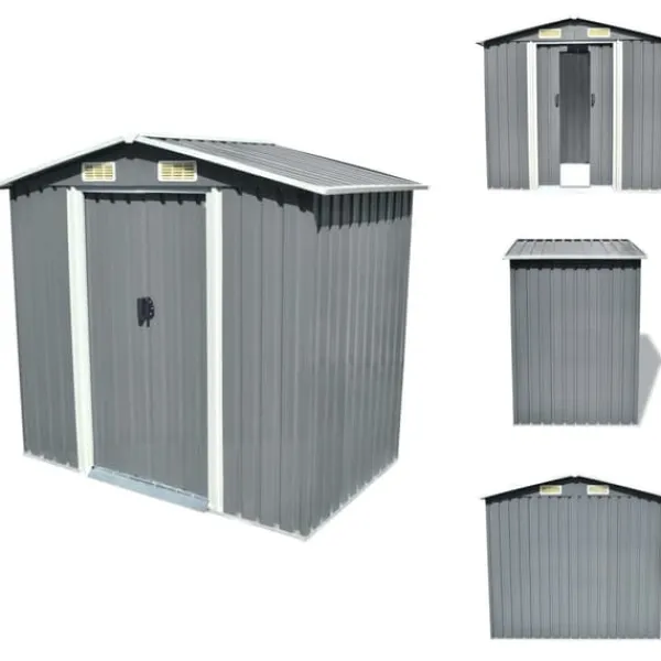 Skure, Garager & Carports^Skure & Redskabsskure - Living opbevaringsskur til haven 204x132x186 cm metal grå