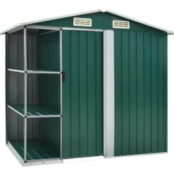Skure, Garager & Carports^Skure & Redskabsskure - Living haveskur med reol 205x130x183 cm jern grøn
