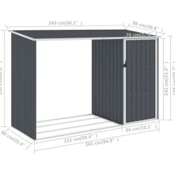 Skure, Garager & Carports^Skure & Redskabsskure - Living brændeskur 245x98x159 cm galvaniseret stål antracitgrå