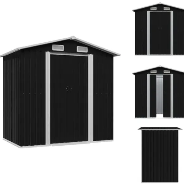 Skure, Garager & Carports^Skure & Redskabsskure - Living opbevaringsskur til haven 204x132x186 cm stål antracitgrå