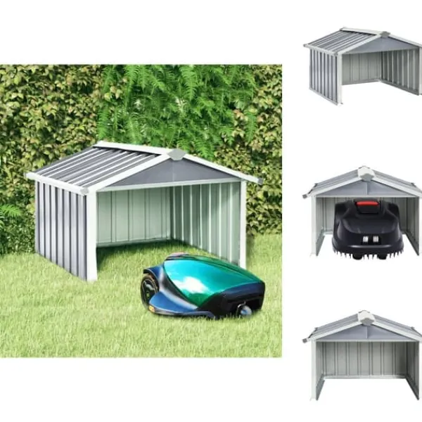Discount Skure & Redskabsskure - Living garage til robotplæneklipper 92x97x63 cm galvaniseret stål grå Skure, Garager & Carports