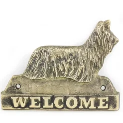 Adresseskilte & Husnumre^Skye Terrier - dørplade med hund, velkomstplade af messing, unikt skilt med inskriptionen Welcome by Art-Dog