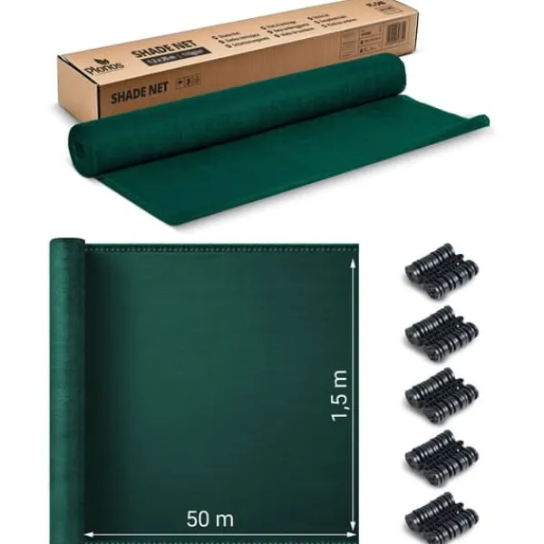 Haveduge^Skyggenet 1,5x50m 110 g/m2 + 50 klemmer grønne