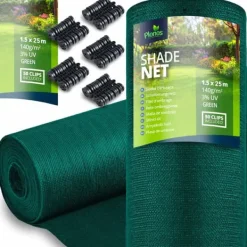 New Skyggenet 1,5x25m 140g/m2 + 50 klemmer grønne Haveduge