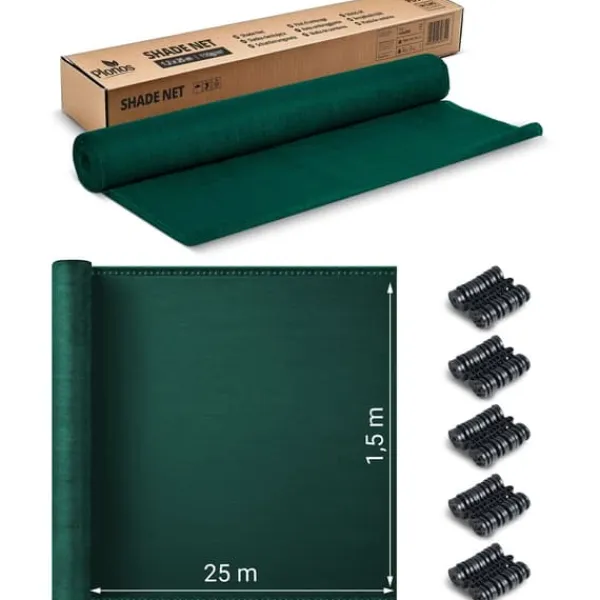 New Skyggenet 1,5x25m 140g/m2 + 50 klemmer grønne Haveduge