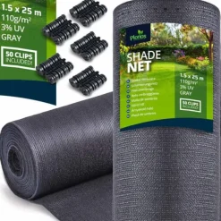 Hot Skyggenet 1,5x25m 110g/m2 + 50 klemmer grå Haveduge