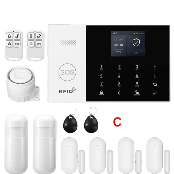Hjemmealarmsystemer^Smart Alarm System, Mobil Kontrol, Bevægelsesdetekteringssensorer,C, EU stik