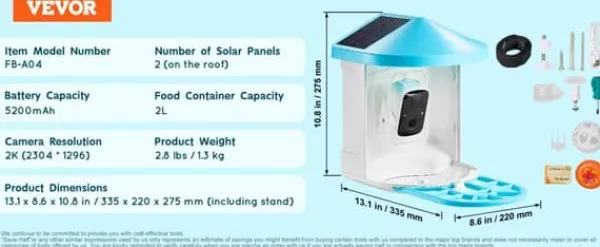 Til Fugle & Småvildt^Smart Fugl Foderautomat, 2K HD Kamera, Solcelledrevet, 2L Kapacitet,Blå