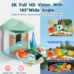 Outlet Smart Fugleføder med 2K HD Kamera, AI Identifikation af Fuglearter, Automatisk Fangst, Perfekt til Fugleelskere. Til Fugle & Småvildt