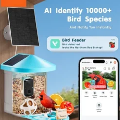Til Fugle & Småvildt^Smart Fuglefoder med Kamera, AI Identifikation af 10.000+ Fuglearter, Soldrevet, Direkte Overvågning af Fugleliv.