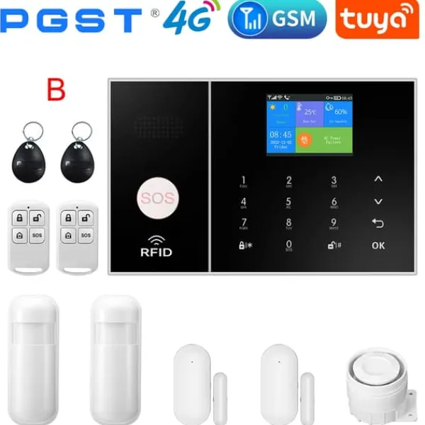 Hjemmealarmsystemer^Smart Home Alarm System, WiFi & 4G Forbindelse, Bevægelsesdetektion,EU-stik, B
