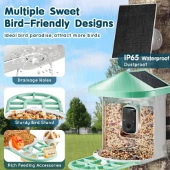 Til Fugle & Småvildt^Smart Soldrevet Fugleføder med AI Kamera, Identificerer 10000+ Fuglearter, Automatisk Foderudlevering, Robuste Materialer.