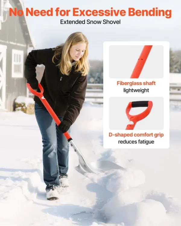 Sneskovl - Snerydningsskovl - Bredde 35 cm - Aluminium - D-formet håndtag - Letvægt - Stor kapacitet - Til indkørsel, have, bil og camping Snerydning