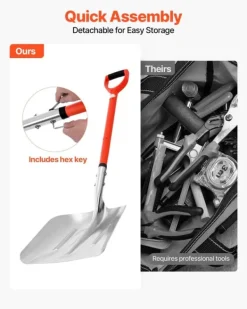 Sneskovl - Snerydningsskovl - Bredde 35 cm - Aluminium - D-formet håndtag - Letvægt - Stor kapacitet - Til indkørsel, have, bil og camping Snerydning