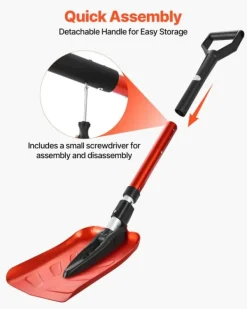 Snerydning^Sneskovl til indkørsel - Foldbar model - D-formet håndtag - Justerbart skaft 91-102 cm - Bladbredde 22 cm - Letvægts aluminiumslegering