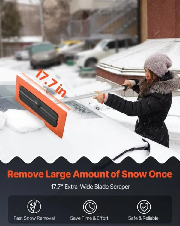 Snerydning^Sneskraber til biltag - Snetagskraber - Skaft 1,2 m - Ridsefrit skumblad 45 cm - Skridsikkert håndtag - Letvægt - Til garagetag