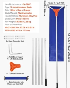 Snerydning^Sneskraber til Tag - Teleskopisk Tagsneskraber - 1,25–5,24 m Justerbar - 27 cm Aluminiumsblad - Hjul og Glideskinne - Til Sne, Blade og Affald