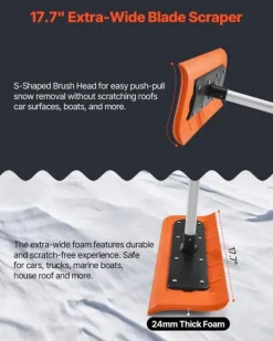 Snerydning^Snetagsrive - Tagskraber - Skumblad 45 cm - Teleskopskaft 2,25–5,62 m - Skridsikkert håndtag - Letvægts design - Til sne, blade og affald