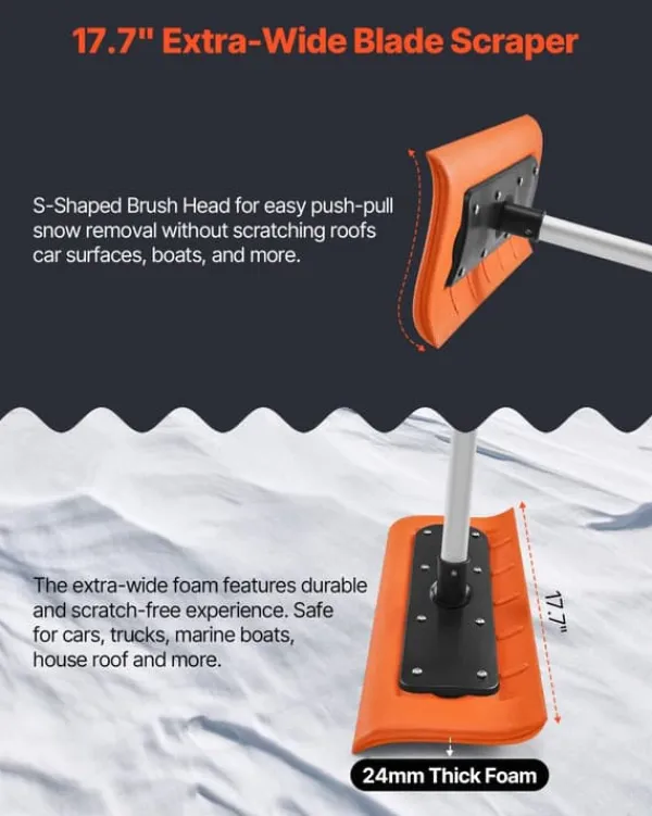 Snerydning^Snetagsrive - Tagskraber - Skumblad 45 cm - Teleskopskaft 2,25–5,62 m - Skridsikkert håndtag - Letvægts design - Til sne, blade og affald