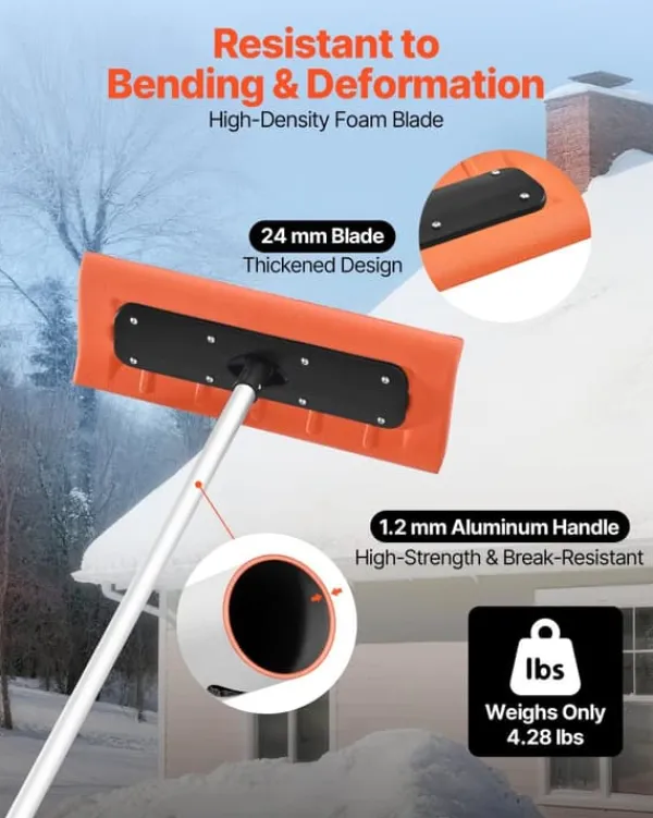 Snerydning^Snetagsrive - Tagskraber - Skumblad 45 cm - Teleskopskaft 2,25–5,62 m - Skridsikkert håndtag - Letvægts design - Til sne, blade og affald