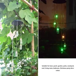 Vinddekoration^Solar Power LED Farverig Vindklokke Lampe Ønskeflaske Vindklokke Dekoration til Have